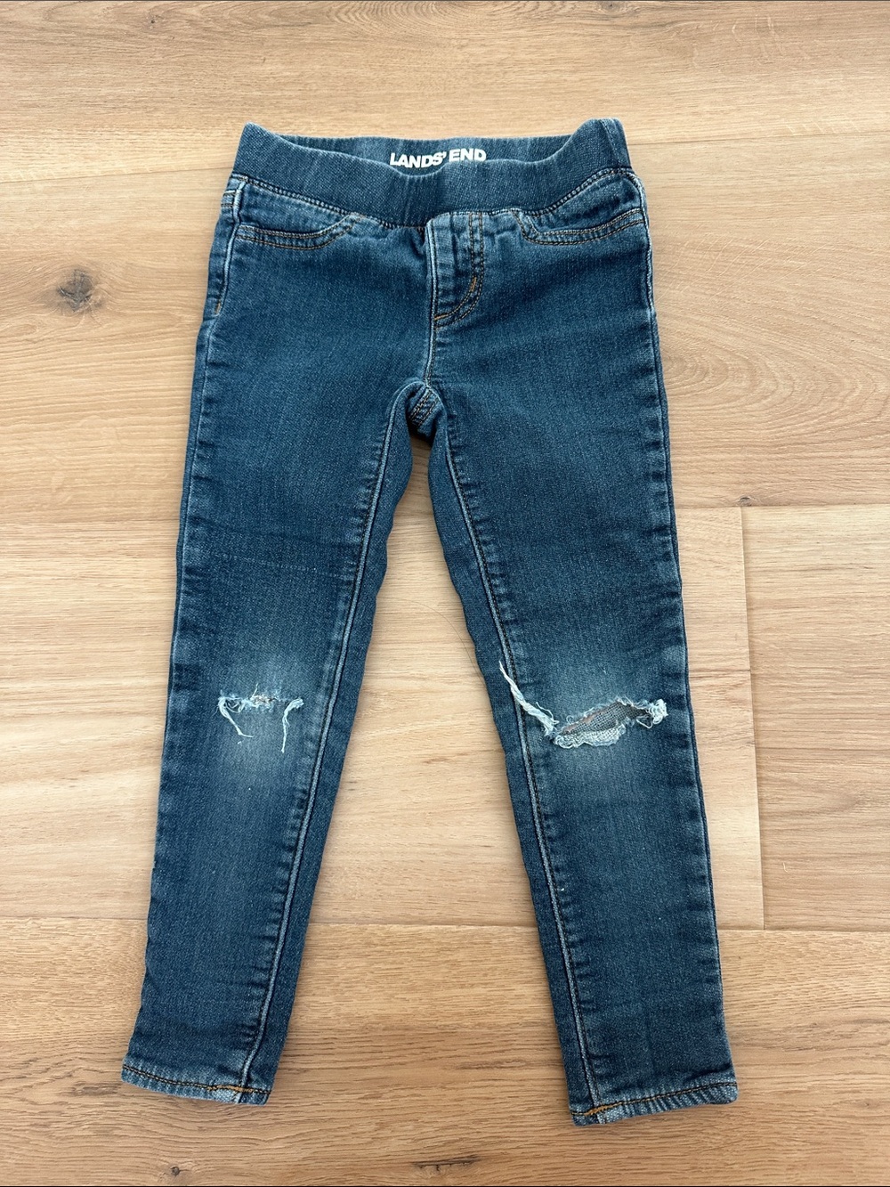 Lands' End Girls' Dark Blue Distressed Jeggings